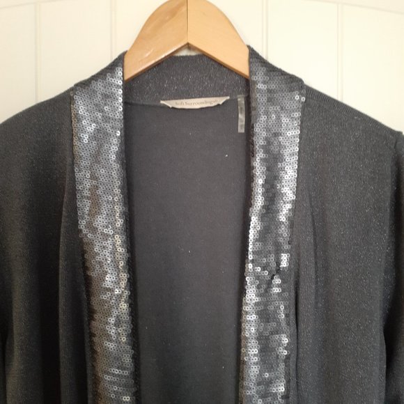 Soft Surroundings Metallic Shimmer Knit Open Cardigan Sequin Trim Gray Size L - Picture 5 of 12